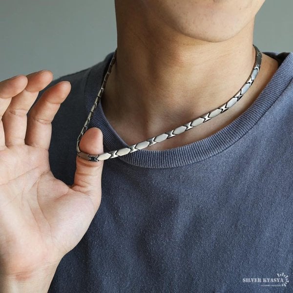 純チタン ゲルマニウム10粒 磁気ネックレス シルバー Titanium チタン