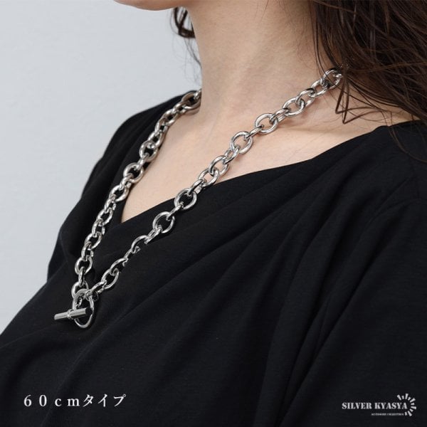 ステンレス マンテルネックレス ごつめ 小豆 チェーンネックレス 18KGP
