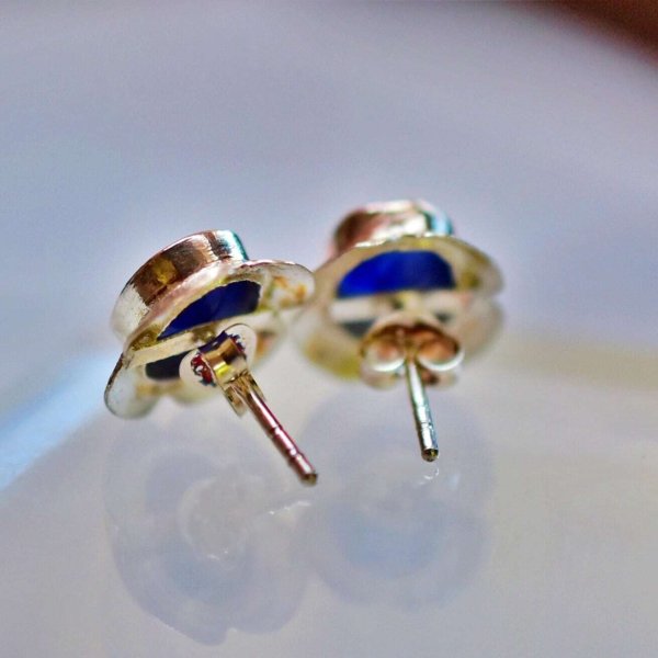 天然石】【ハンドメイド】宝石カット☆blue sappireシルバーピアス1191 