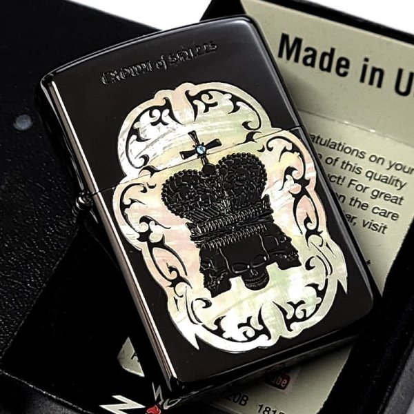 ZIPPO シェルインレイ クラウン スカル ジッポ ライター ブラック 