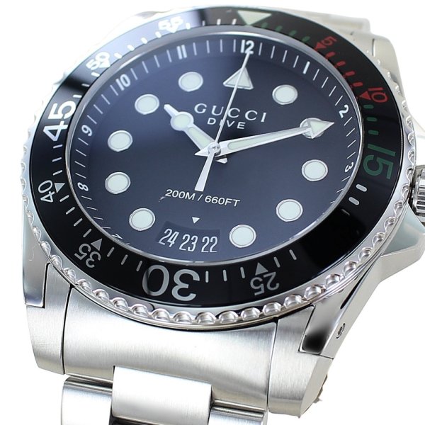 グッチ 腕時計 メンズ ダイブ 48mm 200m防水 ブラック シルバー 