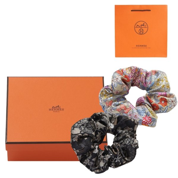 HERMES エルメス クラウディア シュシュ シルク100% 正規品 ショッパー付き HERMESシュシュ】エルメス シュシュ