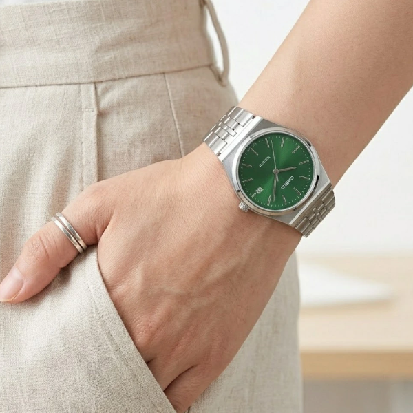 箱なし カシオ 腕時計 メンズ レディース CASIO グリーン 緑 シルバー