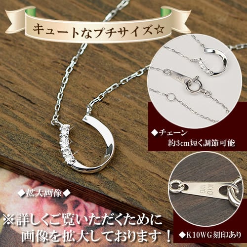 ダイヤモンド 馬蹄 ペンダント プチネックレス 40cm 10金 ホワイト