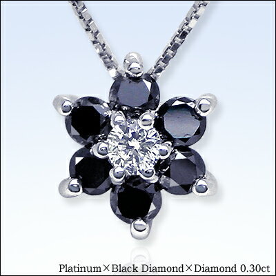 pt900【0.3ct】フラワーダイヤモンド ネックレス ペンダント ブラック