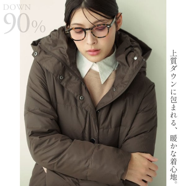 ダウンコート レディース ロング ダウン90% フード付き Filomo 100cm