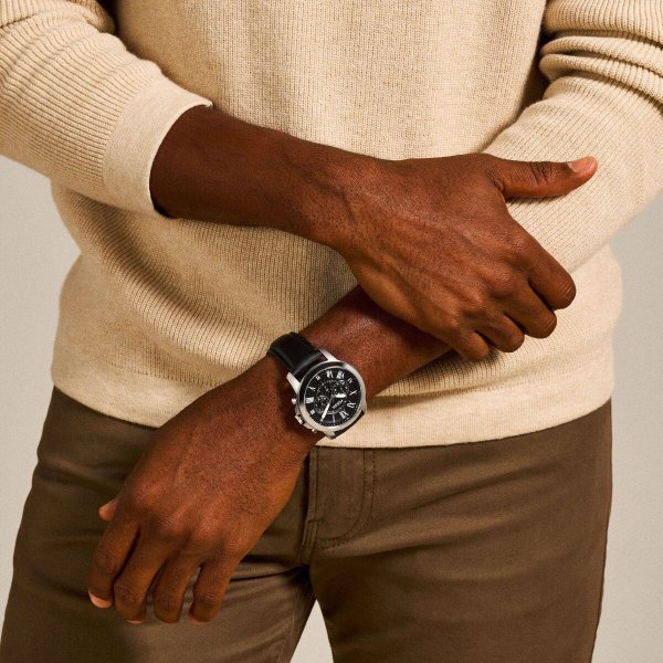 フォッシル FOSSIL 腕時計 メンズ GRANT クロノグラフ ブラック レザー 