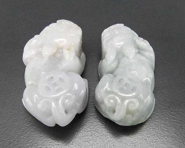AA天然石ひすい本翡翠ジェダイト金銭ヒキュウ大型貔貅ペア置物風水物