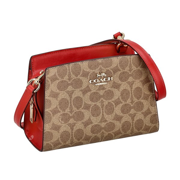 COACH 巾着 サコッシュ キャンバス レザー 斜め掛け レッド COACH 