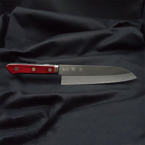 三徳ハイブリッド割込包丁 170mm 両刃 青紙スーパー 積層材・赤黒色 三徳ハイブリッド割込包丁 170mm 両刃 青紙スーパー 積層材・赤黒色