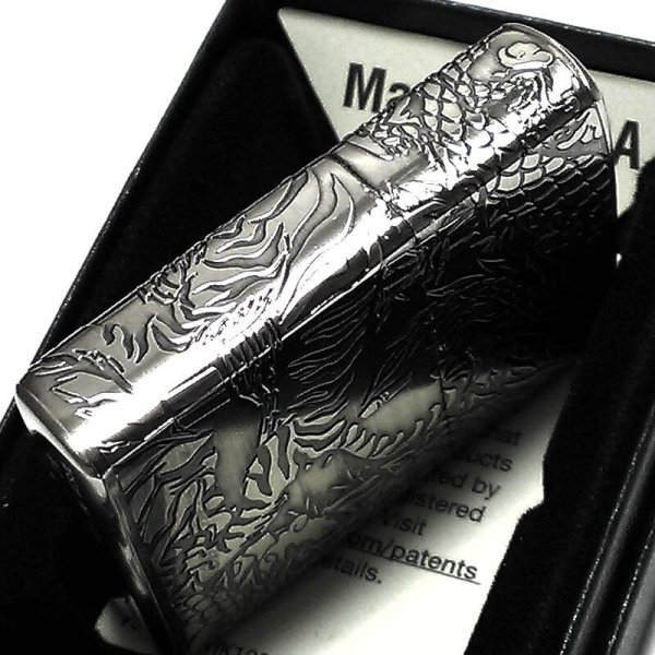 ZIPPO ライター 銀 御守り 龍虎 かっこいい 4面 エッチング 彫刻 