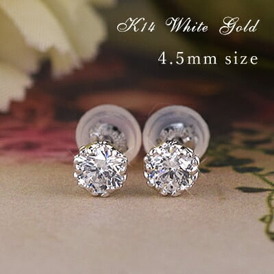 14金 スーパーキュービックジルコニア スタッドピアス 直径約4.5mm 14k