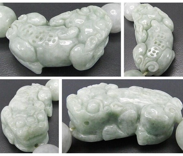 ひすいデカ金銭ヒキュウ彫り大玉約13mmブレスレット天然石本翡翠蓄財御 