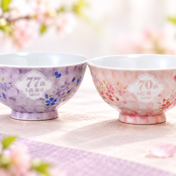 退職 異動 名入れ ペアギフト SXX 波佐見焼 桜華 夫婦茶碗 紫 ピンク 2