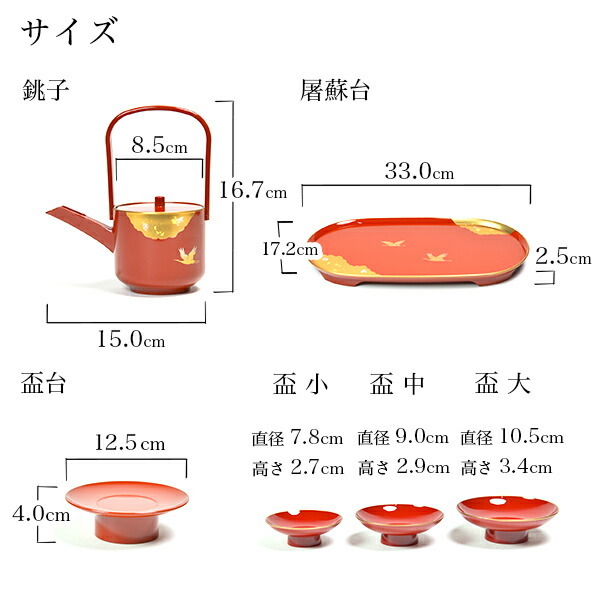 屠蘇器／とそき 光輝 朱 屠蘇散・銚子飾り・食用金箔セット ( 名入れ