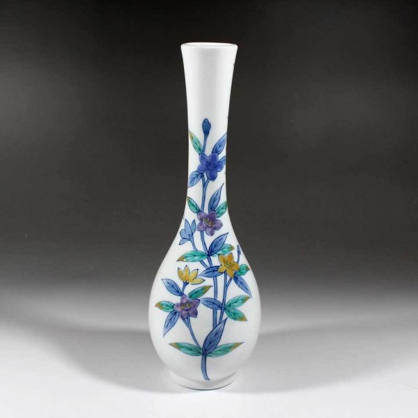 有田焼 陶芸家 藤井錦彩作】有田焼美術品 色鍋島様式桔梗絵一輪挿し