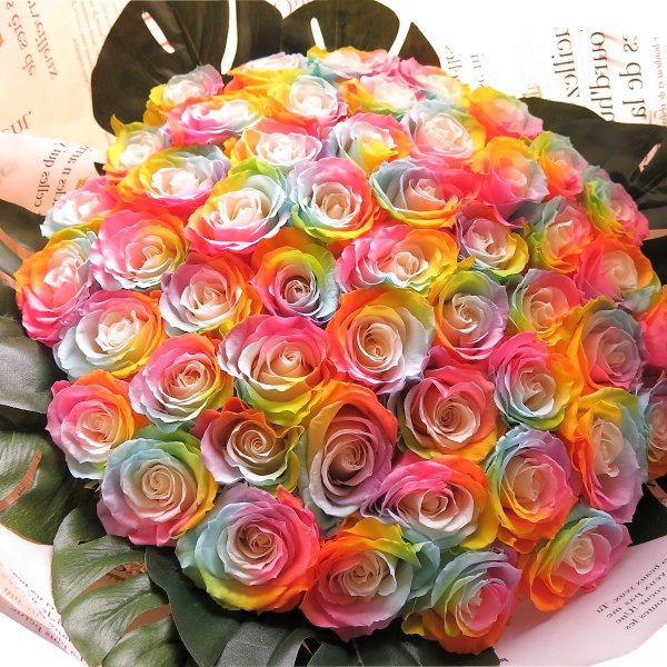 プリザーブドフラワーオルゴール　レインボーローズ　SMAP 世界に一つだけの花 プロポーズ 花 レインボーローズ 50本 プリザーブドフラワー