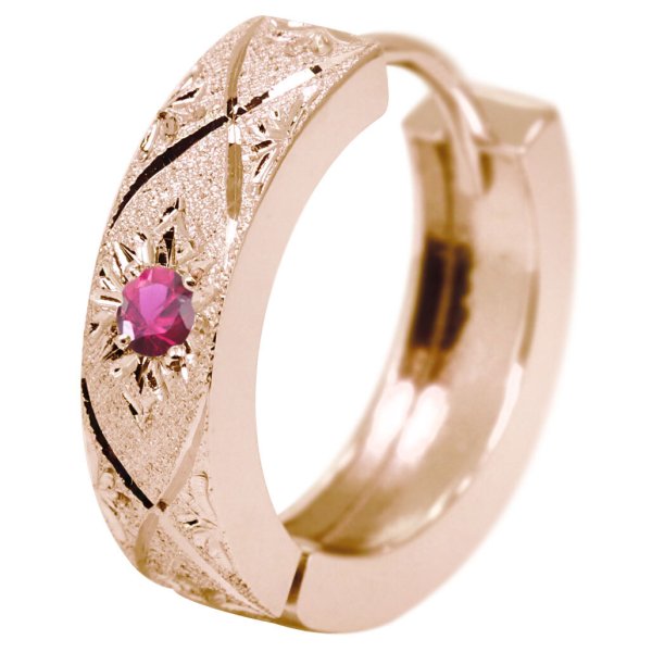 18金 ピアス メンズ リング フープピアス 片耳 18k ゴールド ルビー 中 