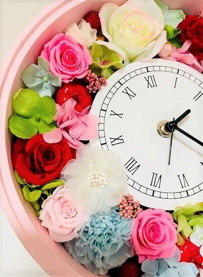 プリザーブドフラワー　花時計　ピンク＆イエロー プリザーブドフラワー・アートフラワー【花時計29】送料無料/フラワー