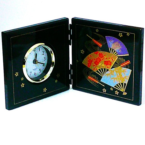 山中漆器 36-3910 漆芸屏風時計（小） 黒 扇面（ご贈答、扇柄、高級