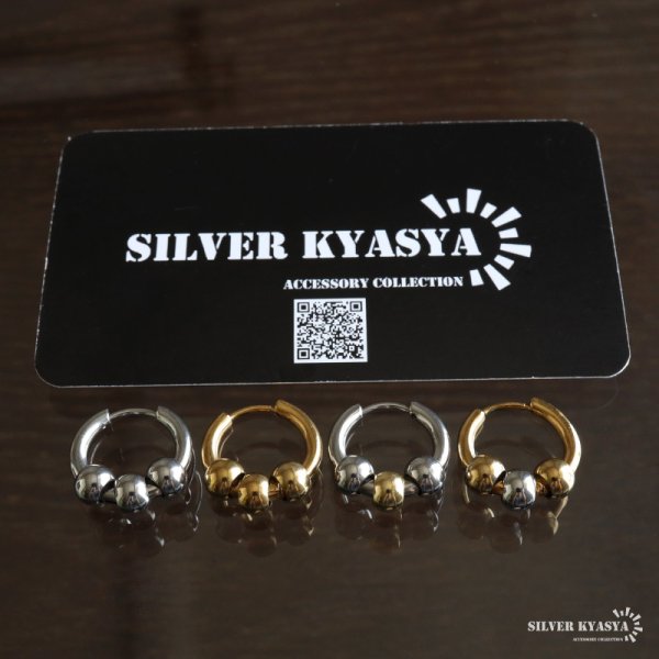 ステンレス フープピアス ボールピアス メタルピアス 3連 シンプル
