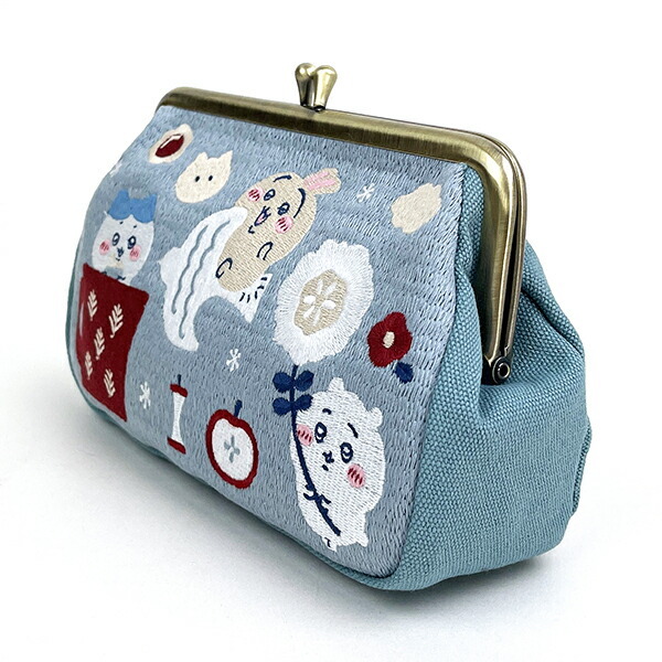ちいかわ 畳刺繍がま口ポーチ (ブルー) 小物入れ - 【パーフェクト