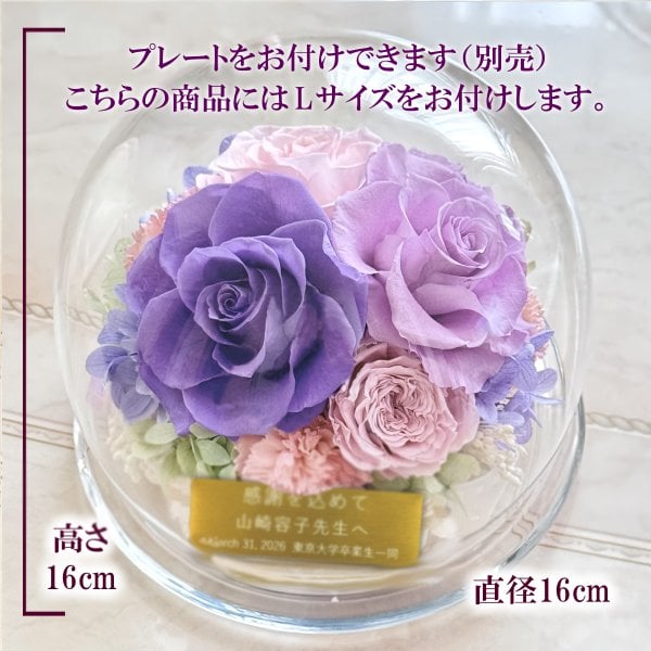 プリザーブドフラワー ガラスードーム 胡蝶蘭 ヒマワリ バラ 名入れ