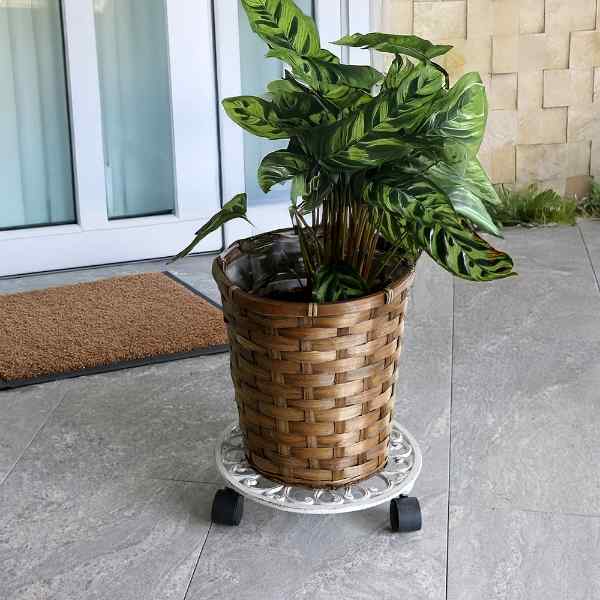 アイアンスタンド・植木鉢２点セット　陶器　フラワースタンド　鉢スタンド　中古 フラワースタンド キャスター付き アイアン 2個セット 28cm 花台 鉢