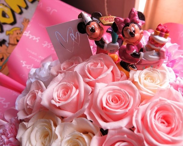 誕生日プレゼント ミッキー ミニー 花束風 ピンク ホワイト