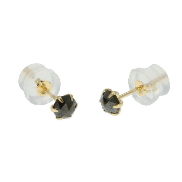 新品 K18 K18YG 18金 ゴールド 天然 ブラックダイヤモンド ピアス 0.3 