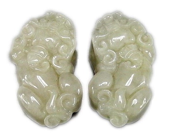 薄目豆緑色ひすいヒキュウ貔貅本翡翠硬玉天然石2点ペア置物風水物蓄財