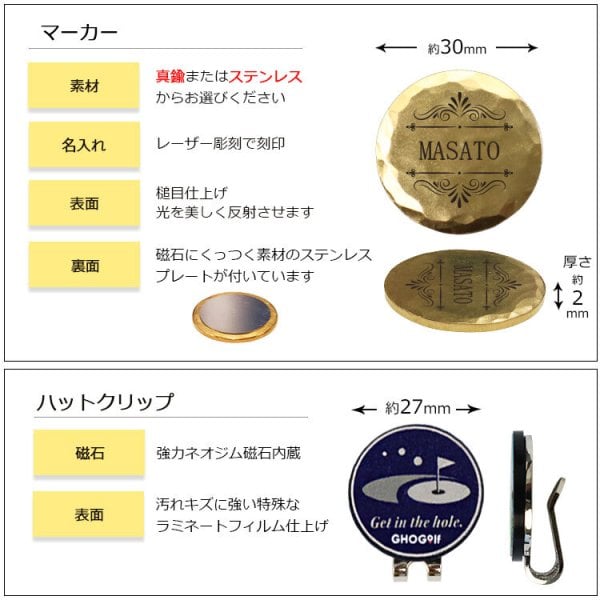 名入れ ゴルフマーカー 槌目 & ハットクリップ 【 ネイビー フラッグ