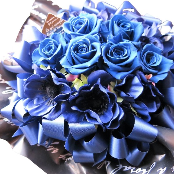 青バラ 花言葉は夢叶う 枯れない 花束】 青バラ 花束風 プリザーブド