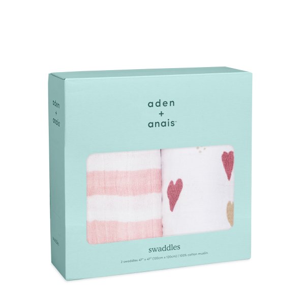 【送料無料】パステルハートのコットンおくるみ おくるみスワドル aden+anais ハートブレイカー 2枚セット ハート