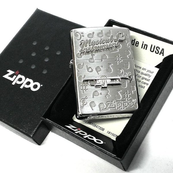 ZIPPO ライター 楽器 トランペット ジッポ かわいい シルバー 両面加工 