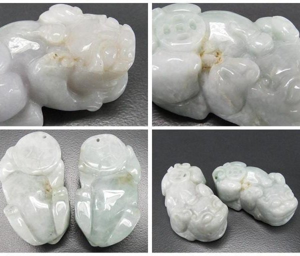 AA天然石ひすい本翡翠ジェダイト金銭ヒキュウ大型貔貅ペア置物風水物
