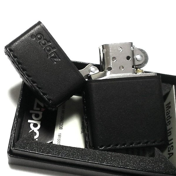 ZIPPO 革巻き ジッポ ライター ロゴ ブラック レザー 黒 本牛革 