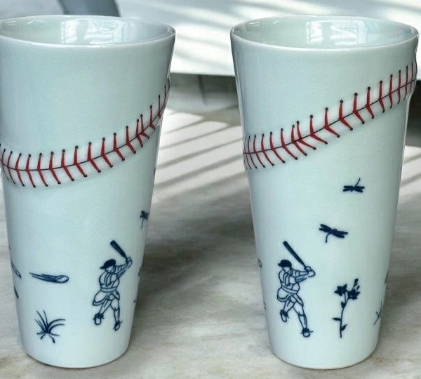 絵柄入り 野球ボールデザイン 伊万里焼 タンブラー ビアグラス 