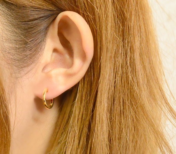 18金 ピアス レディース フープピアス イエローゴールドk18 地金ピアス