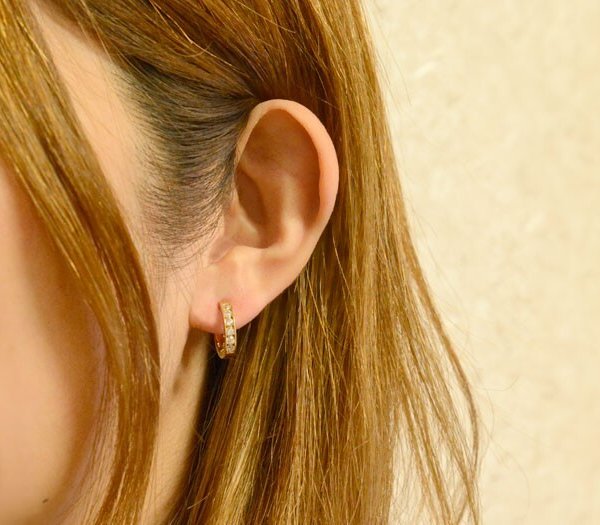 フープピアス 18金 レディース ダイヤモンド ピアス シンプル イエロー 