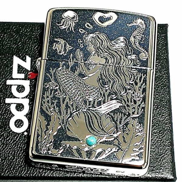 ZIPPO アーマー ジッポ シルバー＆ブルー 鏡面 マーメイド ターコイズ 