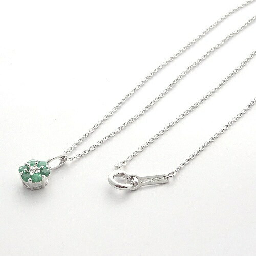 SILVER925 シルバーエメラルドペンダントネックレスフラワーデザイン 