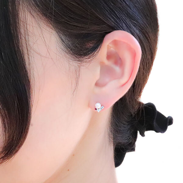 パール ピアス ルビー 真珠 スタッドピアス シルバー 両耳用 淡水