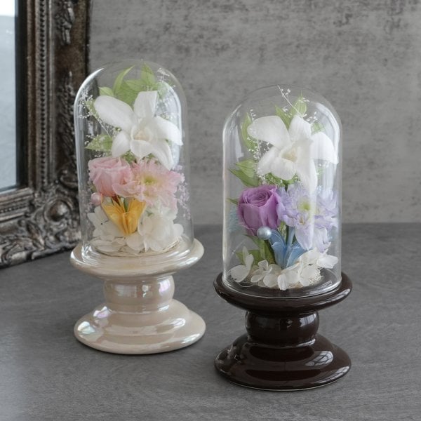 プリザーブドフラワー お供え花 ガラスドーム仏花 ことね｜お供え花