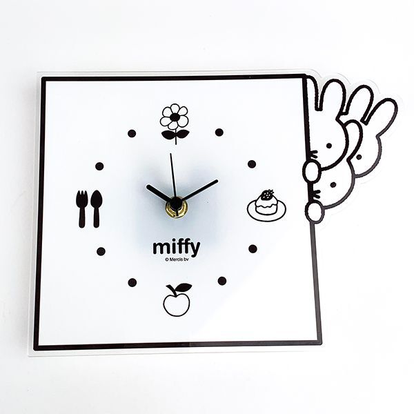 ミッフィー グッズ MIFFY インテリアクロック のぞき WH モノクロ 時計