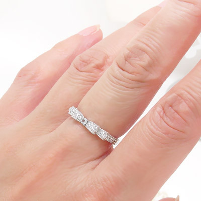 プラチナ ダイヤモンド リボン リング 0.2ct プラチナ900 pt900 
