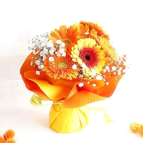ガーベラブーケ ガーベラおしゃれ 誕生日 花束 スタンドブーケ Orange
