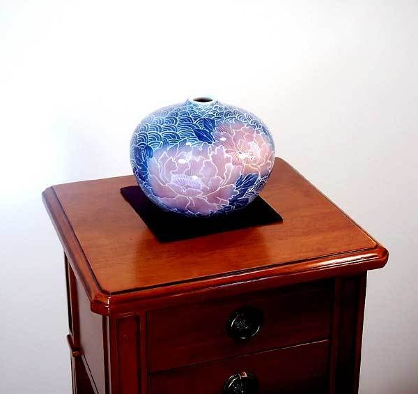 藤井錦彩作品 深鉢 陶芸 有田焼 陶芸家 藤井錦彩作 染錦金彩紫陽花絵波