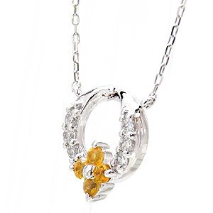 フラワーネックレス シトリントパーズ 11月誕生石 18金 18k k18 