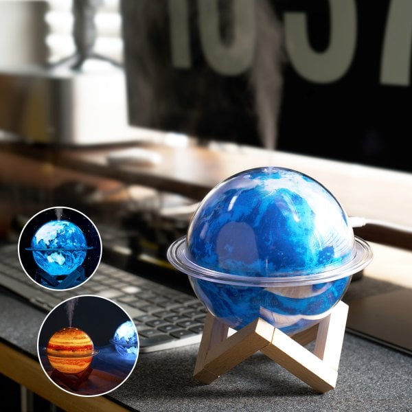 惑星 加湿器 卓上 ナイトライト 小型 静音 USB 330ml アロマ 超音波